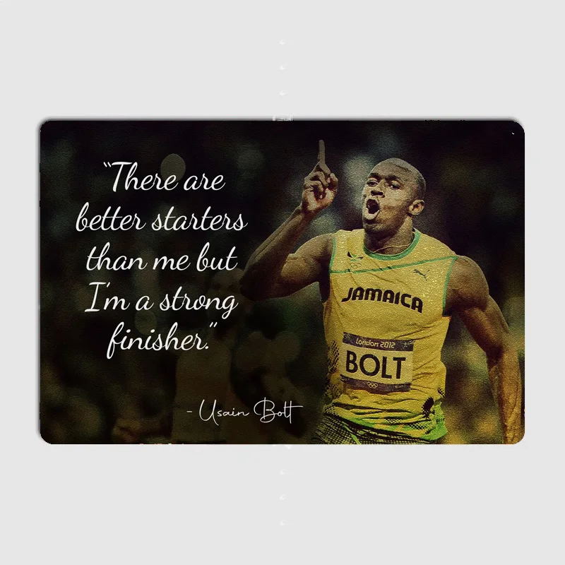 Short Distance Runner Usain Bolt Posters Metal Sign Poster Garage Living Room Cinema Living Custom Tin Vintage Home Decor