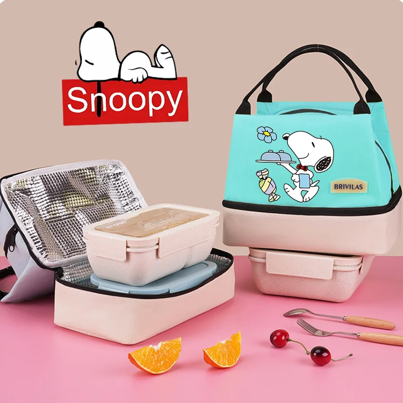 Bolsas de almuerzo Snoopy, bolso de dibujos animados, pícnic al aire libre, bolsas cálidas para alimentos de gran capacidad, refrigerador portátil Kawaii para mujer, bolsa con aislamiento de hielo