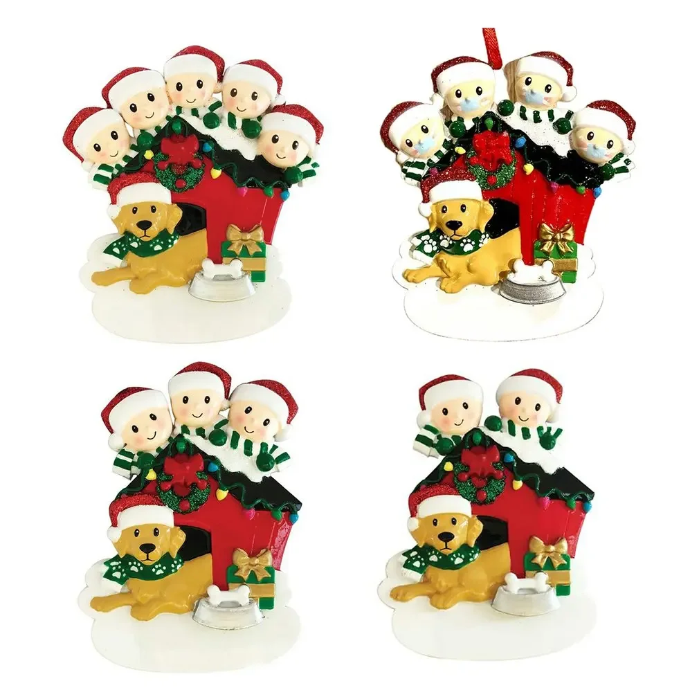 Family Dog Christmas Ornaments Holiday Hanging Ornaments Family Gift  DIY Name Blessing Pendant  Decor Jingle bells Brass bells