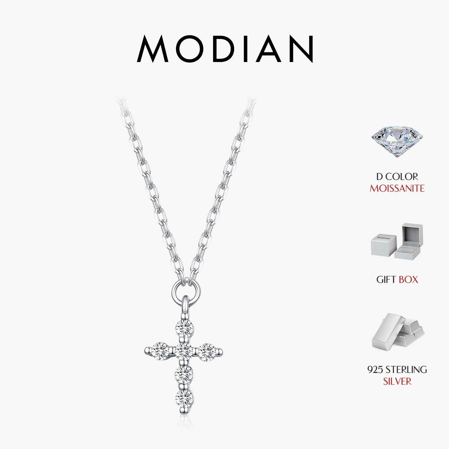 MODIAN D Color Moissanite Pendant Necklace 925 Sterling Silver Tiny Cross Cross Chain Minimalist Fine Jewelry Gift Box For Women