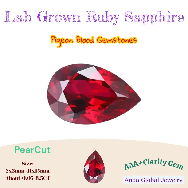 M-Lab Cultivated Ruby Pigeon Blood Red Pear Cutting Pendant Beads DIY Jewelry Optional  Certificate Preferred for Daily Wear