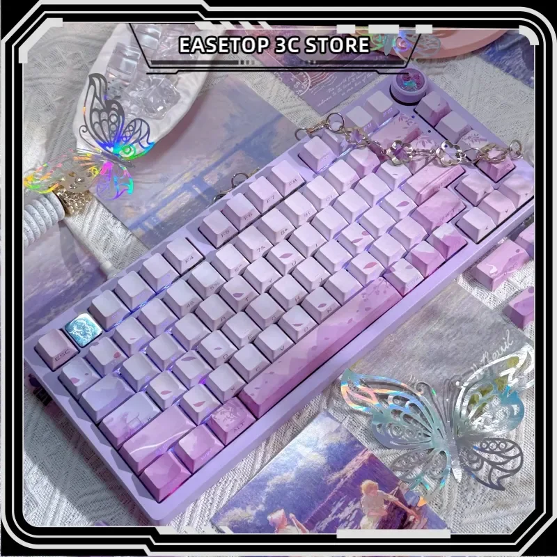 Chinese Style Themed Keycaps Ancient Purple 128 Key Pbt Side Engraved Translucent Thermal Sublimation Mechanical Keyboard Keycap