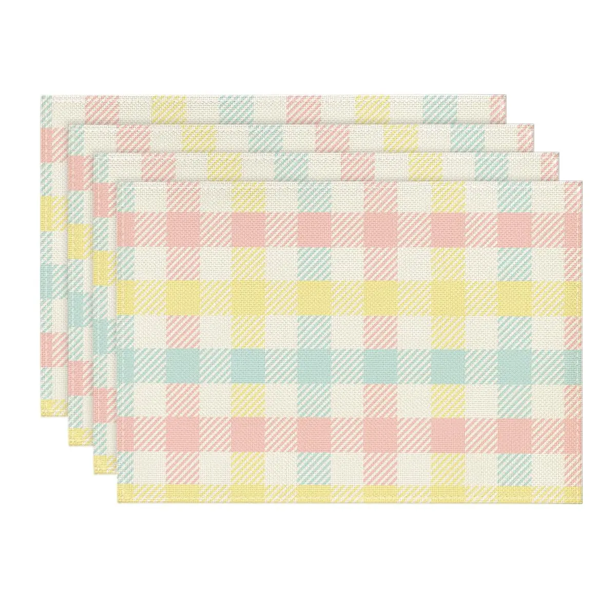 

Buffalo Plaid Placemats Set of 4, 12x18 Inch, Easter Table Mats for Party, Kitchen and Dining Decor, Blue, Pink, Yellow