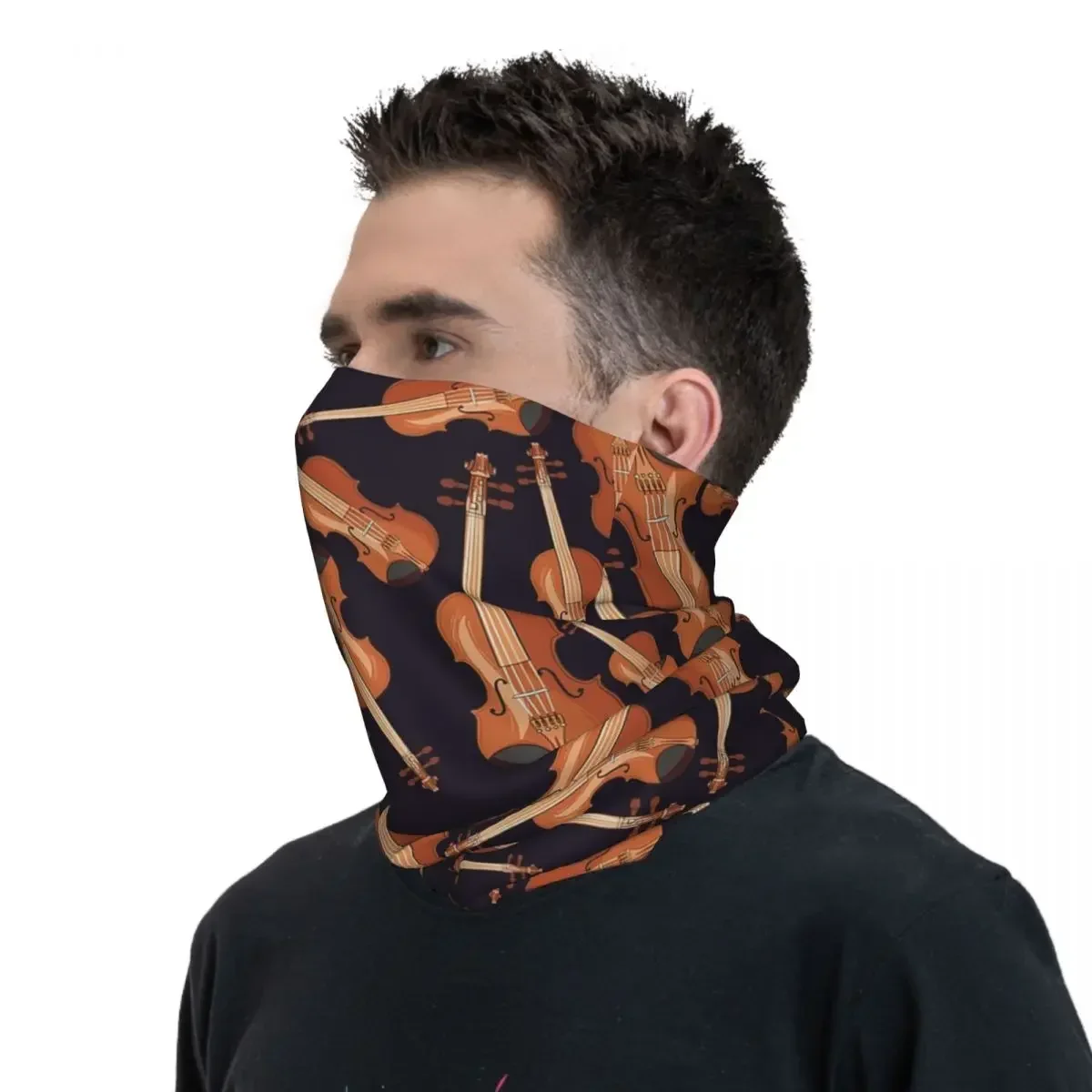 Violin Musical Instrument Pattern Purple Bandana Neck Gaiter Printed Mask Scarf FaceMask Hiking Fishing For Men Women Adult image 4