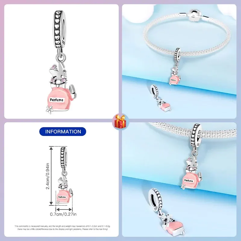 Travel Hobbies 2025 Beads 925 Sterling Silver Pink Perfume Butterfly Letter Print Charms for Women's Jewelry DIY Pulseras Gift