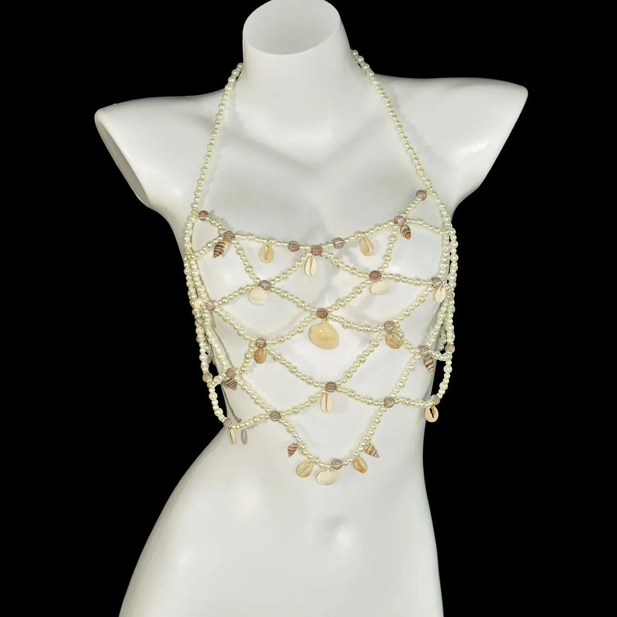 Fashion Imitation Pearl Bra Waist Skirt Suit Conch Sea Star Shell Body Chain Beach Party Bikini Accessories For Ladies Party