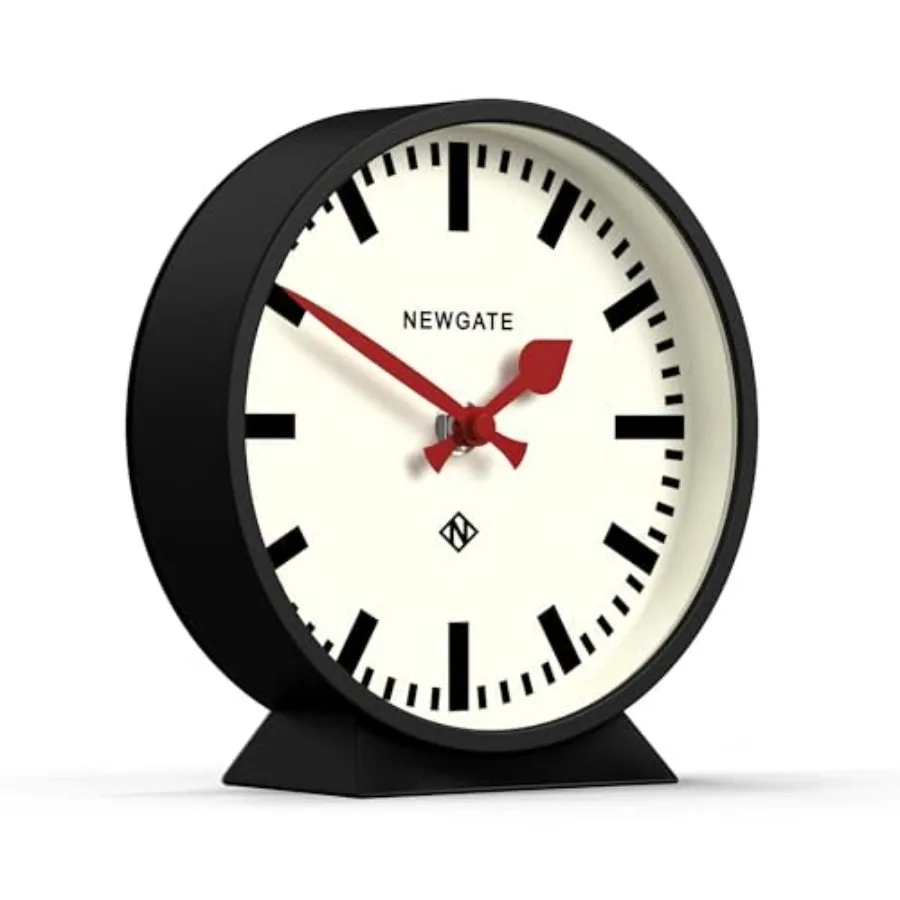 

® M Mantel Railway Desk Clock Modern Round Station Clock Design Black Contemporary Style for Desk, Table, Shelf or Bedside
