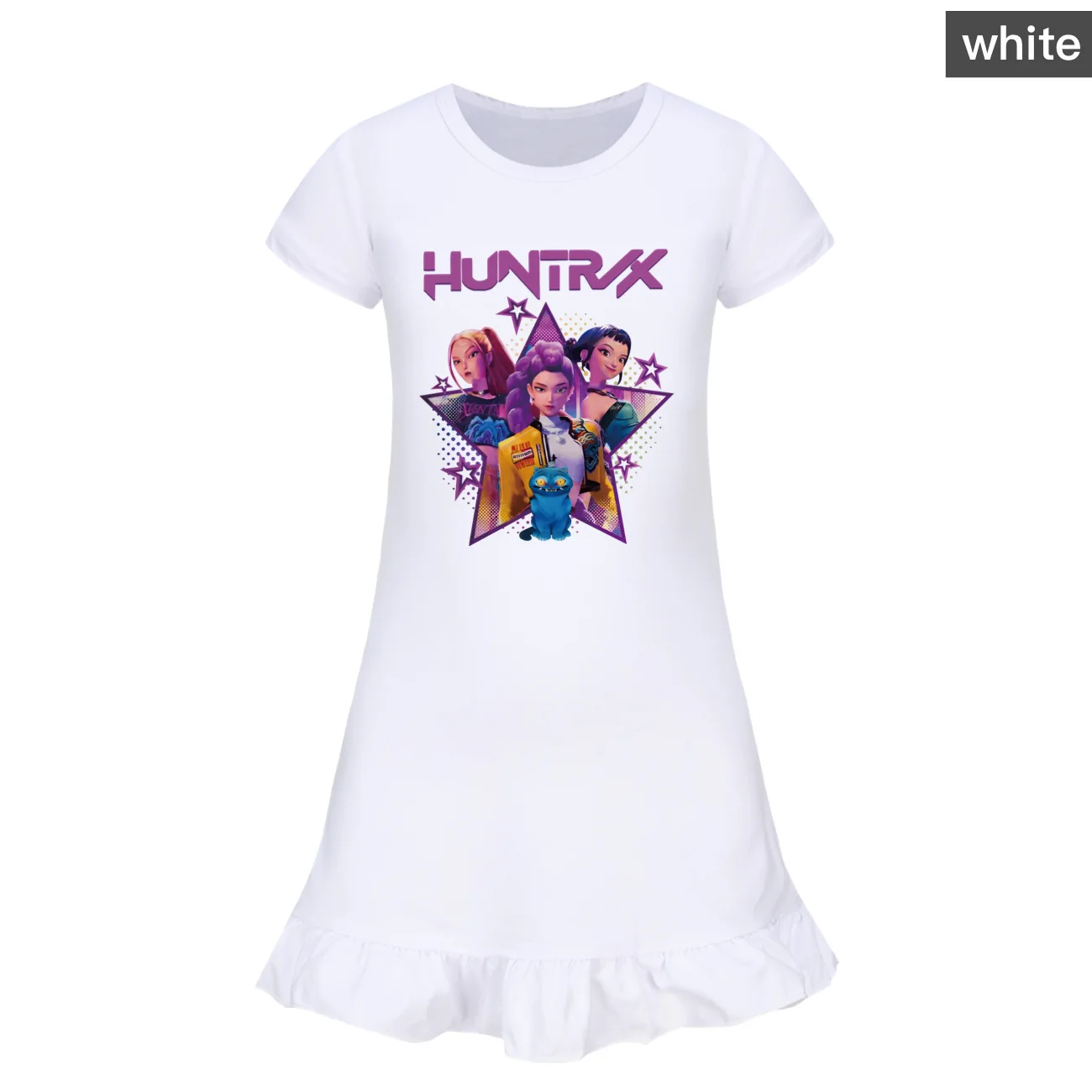 فستان بناتي من KPop Demon Hunters مصنوع من الحرير الجليدي بأكمام قصيرة فستان نوم منزلي فستان نوم للأطفال الصغار فساتين أطفال للفتيات