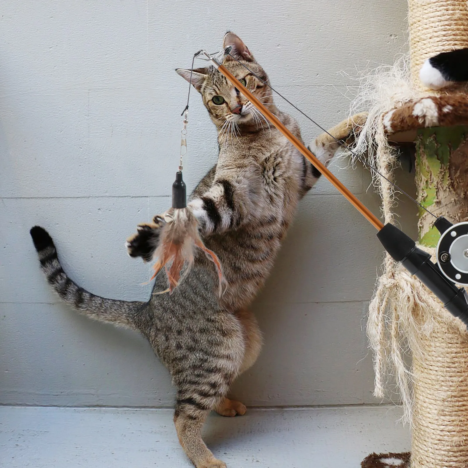 

Interactive Cat Teaser Stick Retractable Fishing Rod Kitten Teasing Play Accessory Fun Cat Plaything Kitten Pet Supply