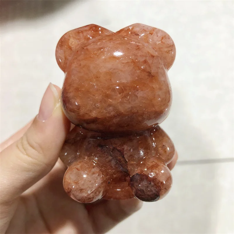 

Natural Red Fire Quartz Hematoid Cartoon Bear Carving Healing Hand Carved Gemstone Children Gift 1pcs