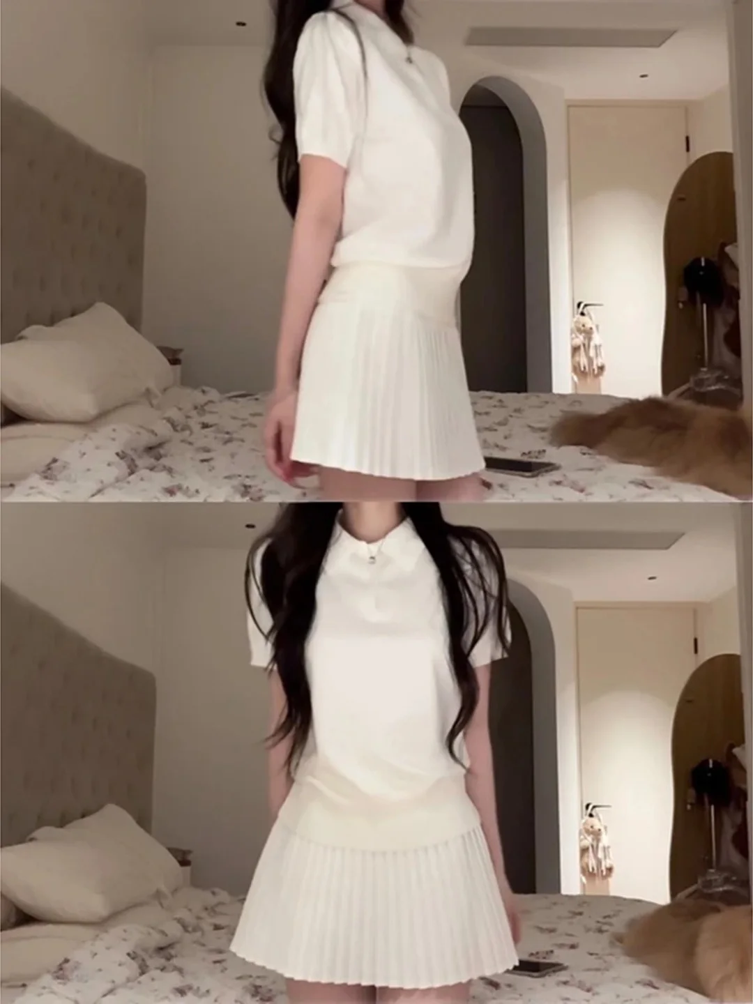 

Korean Minimalist White Neck Ice Silk Knitted Shirt Women Summer Slimming College Style Personality Top Breathable Thin ...