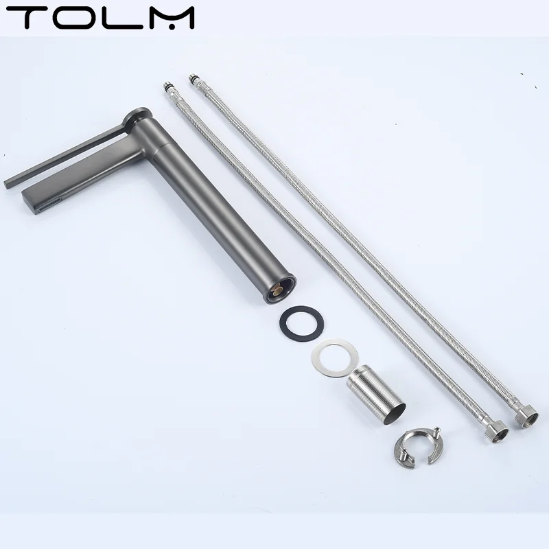 TOLM Basin Faucets Deck Mounted Bathroom Faucet Brass Mixer Single Handle Hot and Cold Faucet Sink Mixer Washbasin Faucet Toilet