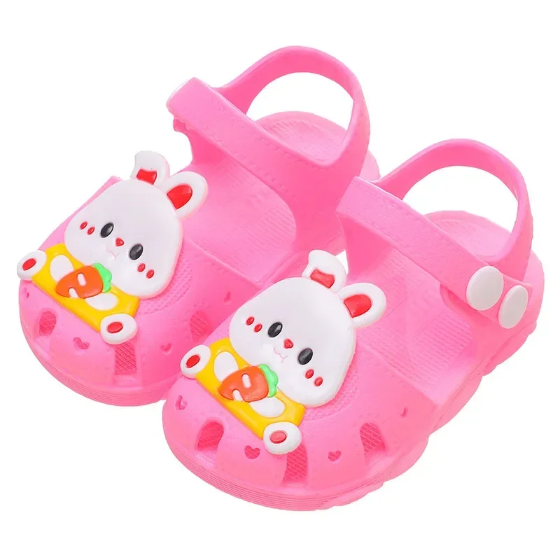 Sandales d'été à motif de lapin de dessin animé pour bébé fille, chaussures coordonnantes pour la maison, semelle souple, pour la plage, pour enfant