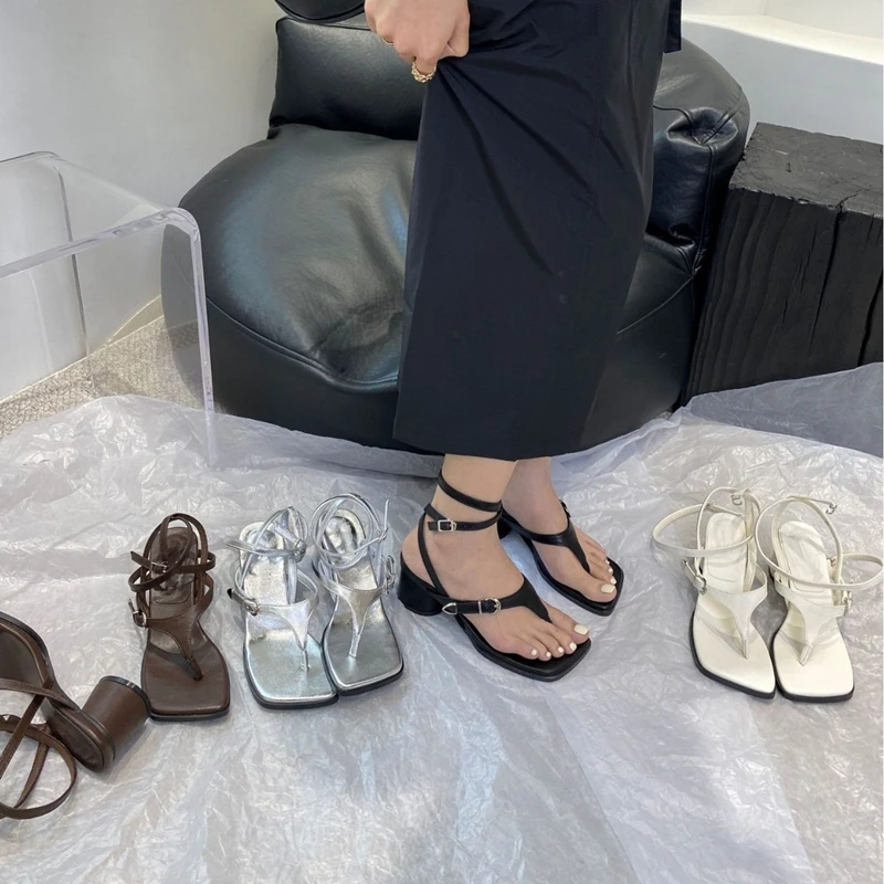 

AIYUQI Women's Sandals 2025 New Square Toe Thick Heel Buckle Clip-on Toe Women Shoes Large Size Thin Strap Sandals Female