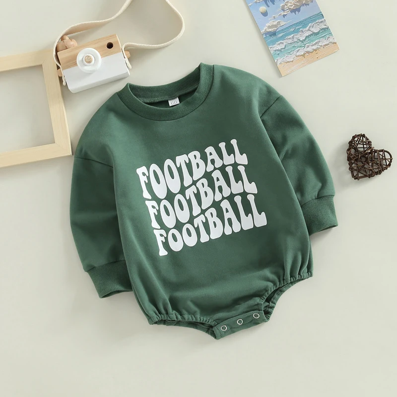 2022-09-22 Lioraitiin 0-18M Infant Baby Boys Girls  Bodysuit Long Sleeve Crew Neck Letters Football Print Jumpsuit Casual Daily