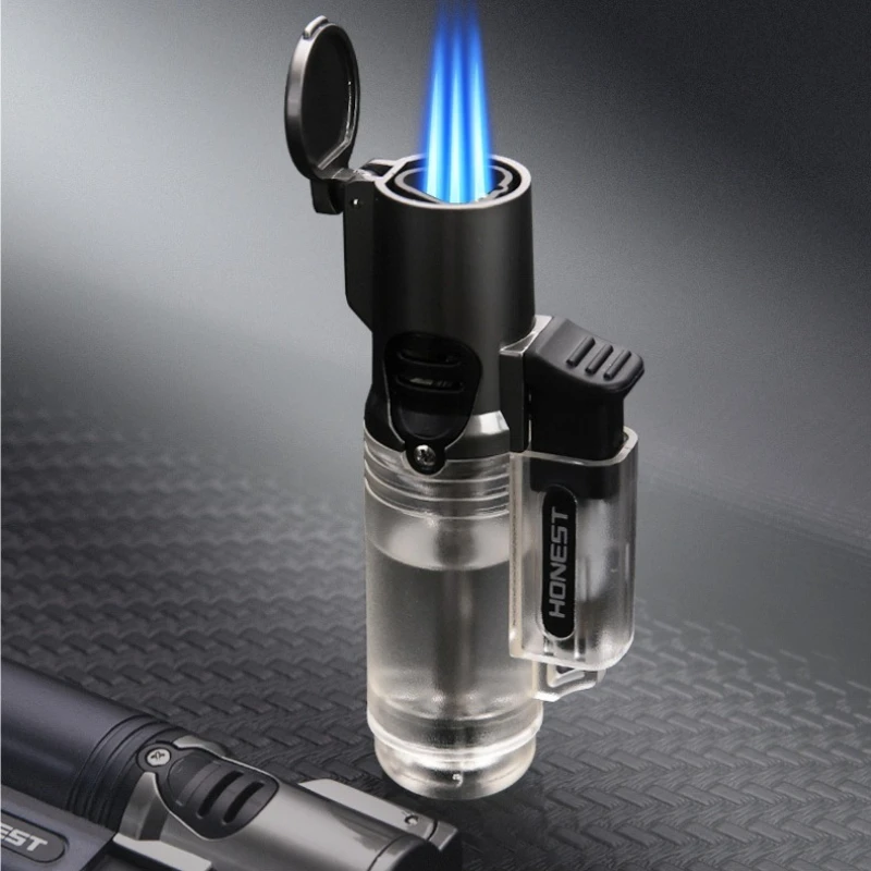 

Honest Three Flame Cigar Lighter Portable Windproof Blue Flame Cigar Inflatable Butane Lighters Smoking Appliance Without Box