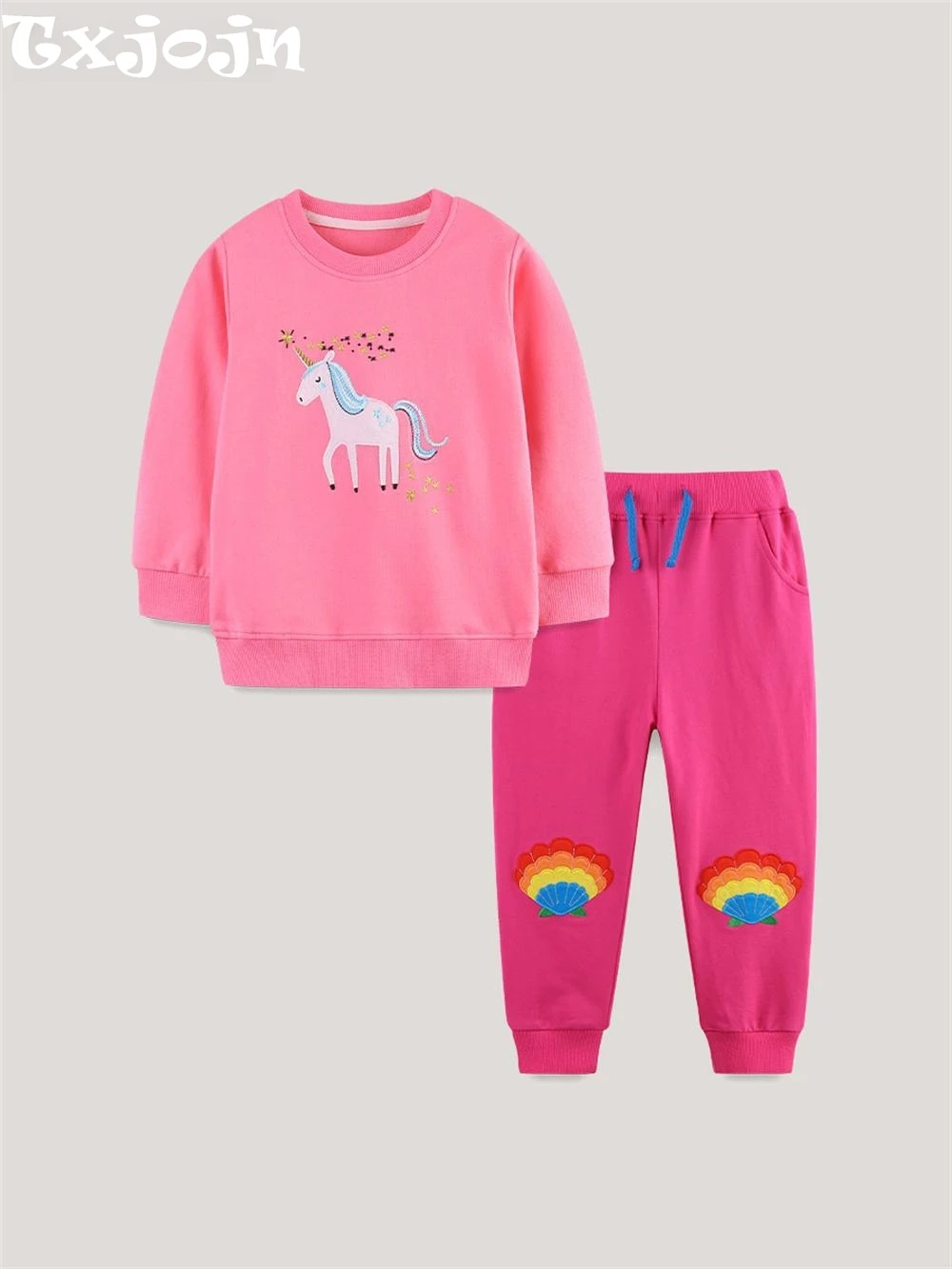 

Girls Patterned Pullover Pants 2-pack For Daily School Life Comfortable 100% Cotton Kids Hoodie Set Spring Autumn Outfit 2-7Y