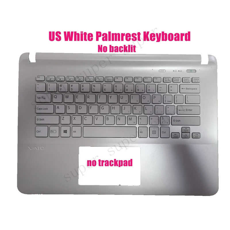 Teclado SSS+ US branco com apoio para as mãos para Sony SVF142 SVF143 SVF142C29 SVF143B1 sem retroiluminação
