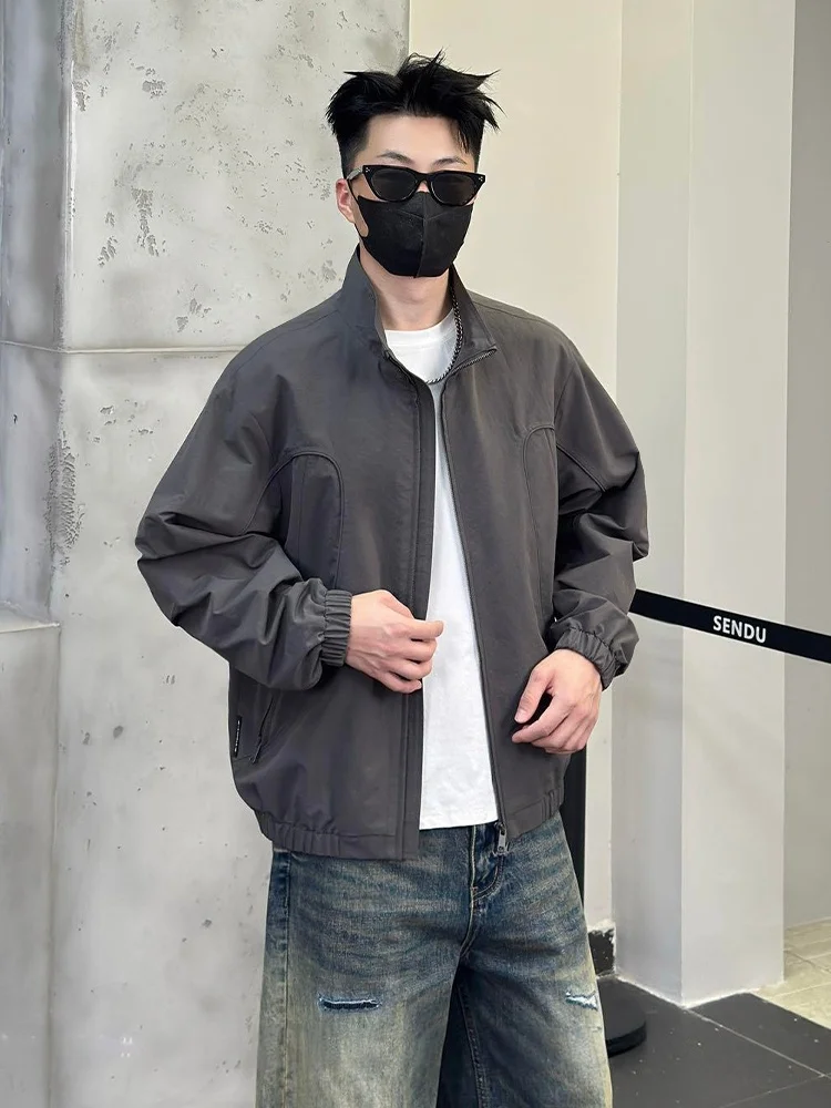 Casual Collared Short Jacket Men's Autumn Trendy American Functional Style Youthful Versatile Short Coat Loose Fit Pocket Detail