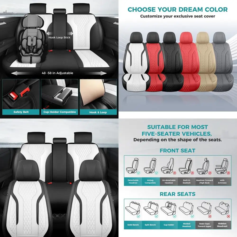 

Leather Car Seat Covers Full Set, Breathable Faux Leather Seat Covers for Cars SUV Sedan Waterproof Blackwhite