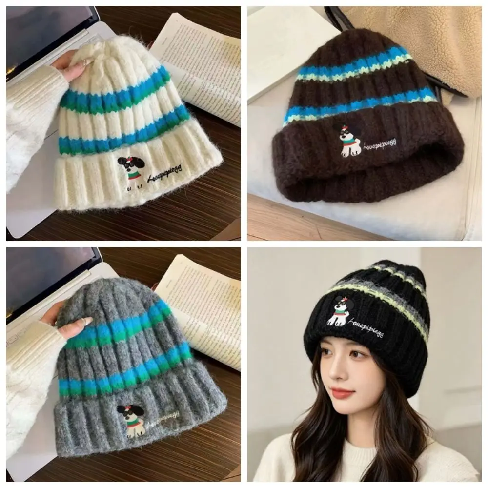 Wintermütze, verdickte, gestreifte Beanie, elastische, flauschige Strickmütze, weiche, süße, warme Mütze für Teenager – Detail 2