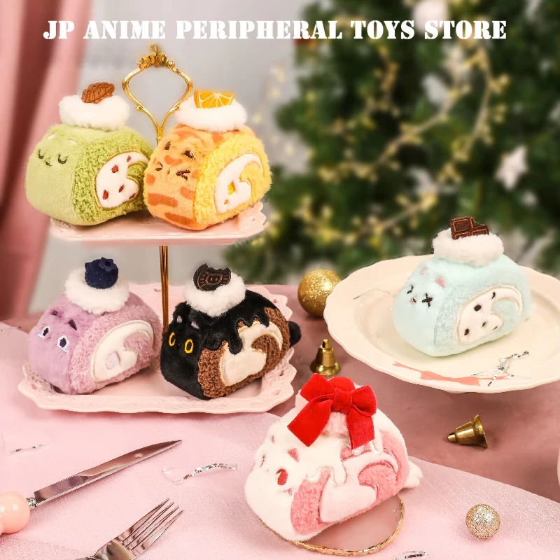 2025 Original Kätzchen Schweizer Rolle Plüschtier Niedlicher Dessertkuchen Plüschpuppe Anhänger Rucksack Dekor Kinder Weihnachten Geburtstagsgeschenke