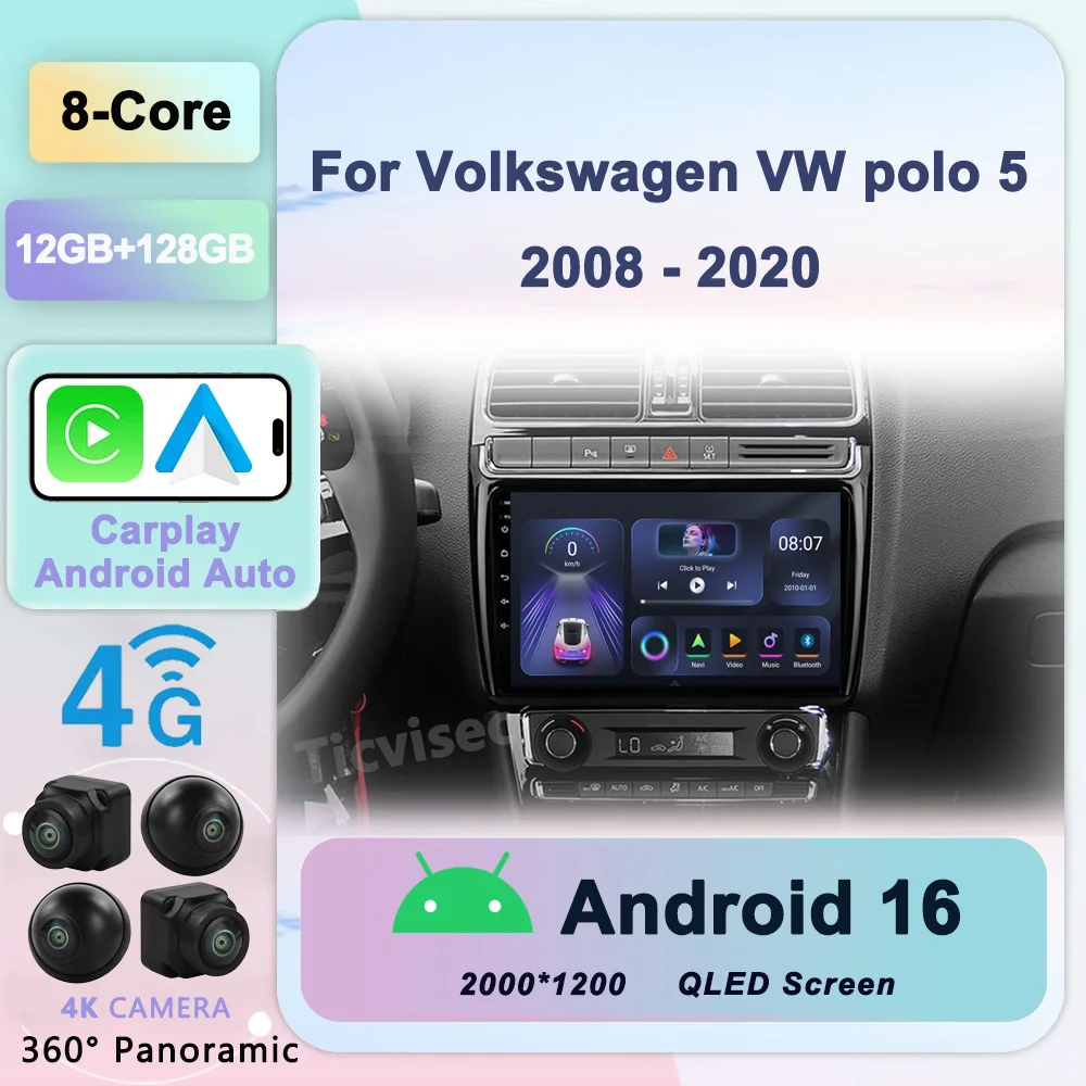 

Android 16 Car Radio For Volkswagen VW polo 5 sedan 2008 - 2020 Multimedia Player 2 Din Carplay Stereo GPS DVD Head Unit