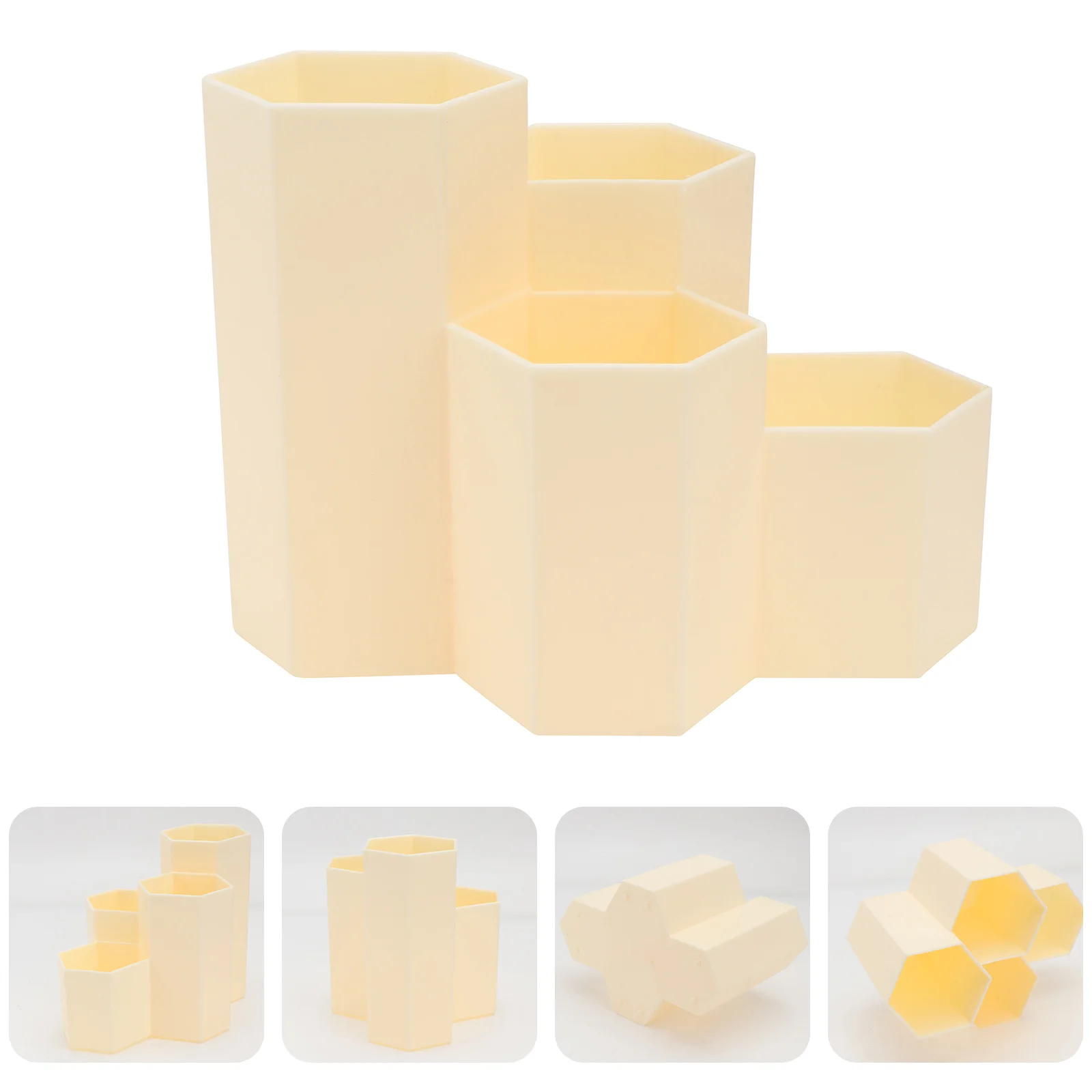 

1Pcs Hexagon Pen Holder Desktop Organizer Makeup Tool Container Pencil Pot Multiple Grid Stationery Organizer Office Supplies