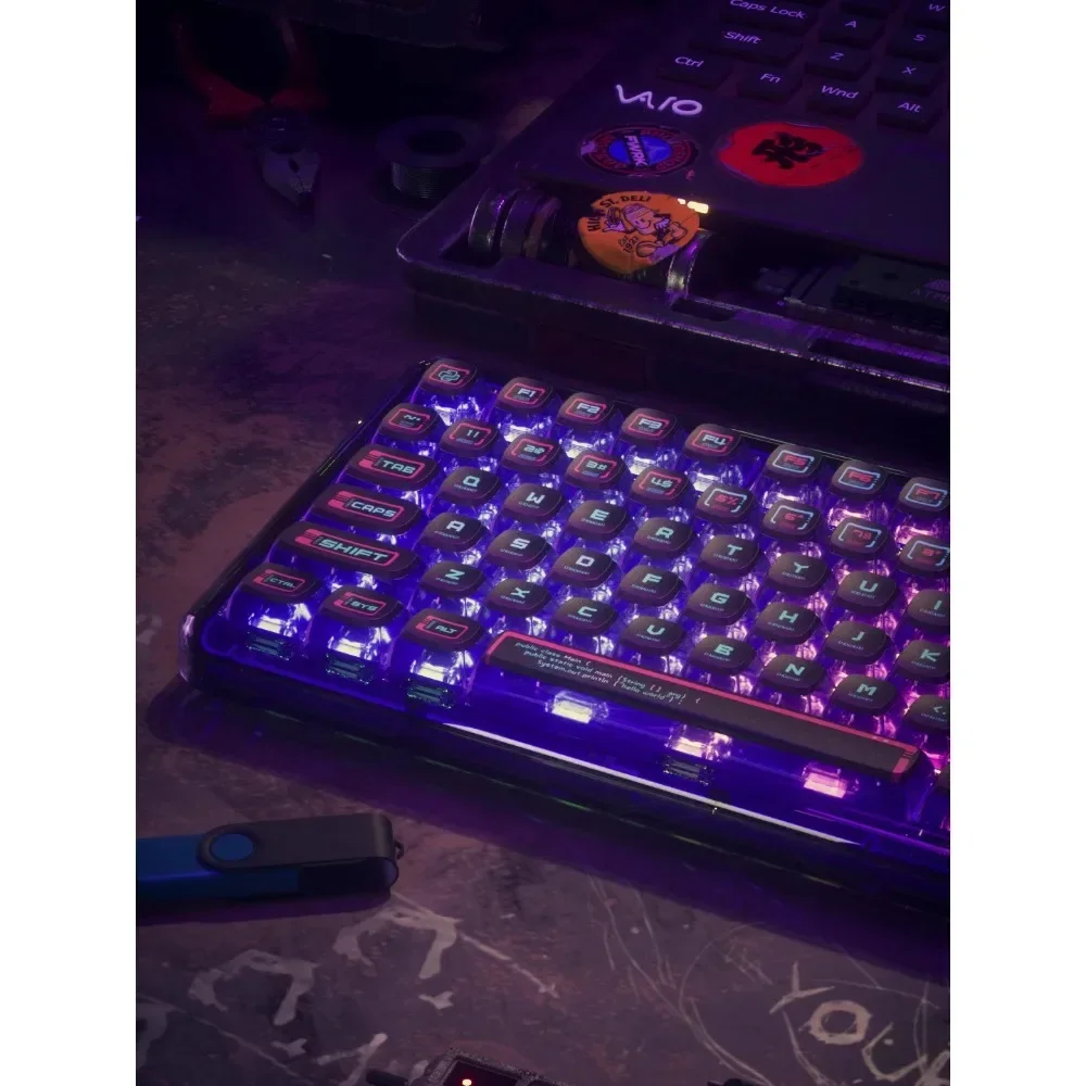 PIIFOX 【Binary】Cyberpunk Transparent Keycaps PBT ASA Two-patchwork Color Thermal Sublimation 117 Keys Keyboard Parts Accessory