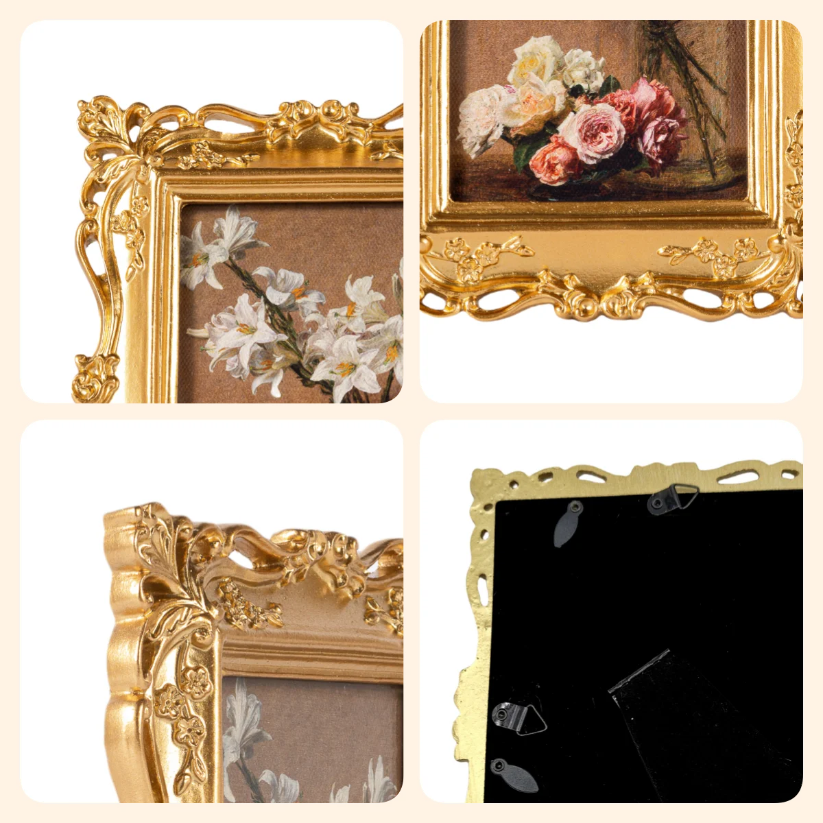 Vintage Photo Frame 4x6, Gold Frame with Real Glass Front, Ornate Antique Picture Frame, Wall or Table Top Photo Display