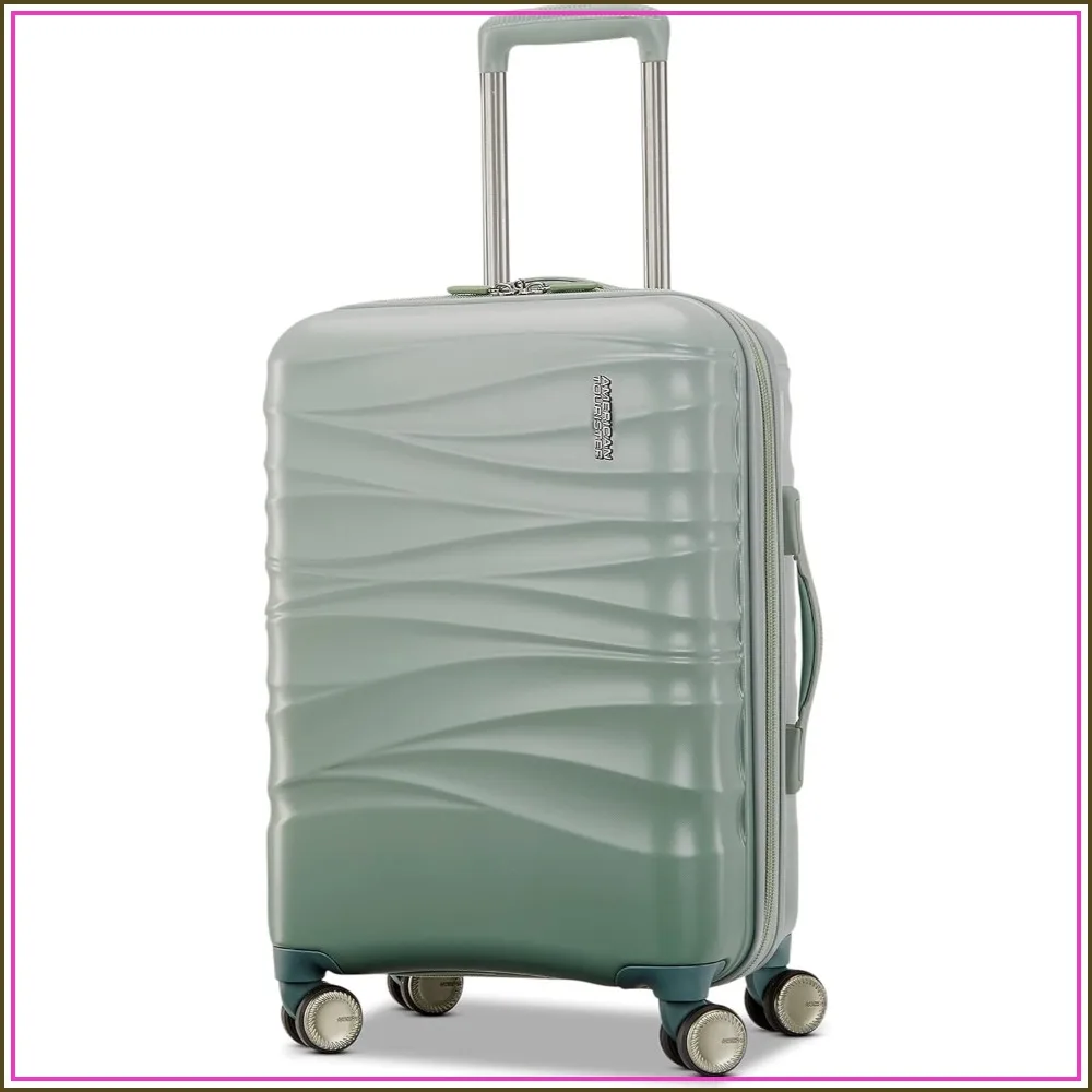 American Tourister 20-Inch Spinner Luggage, Sage Green, Expandable