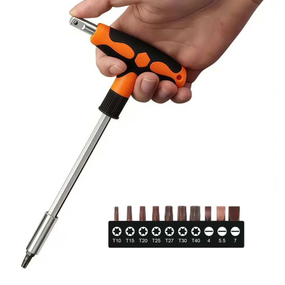 1/4 T-förmiger Sechskant-Steckschlüssel 5-13mm Verchromter Schraubenschlüssel T-förmiger Austauschbarer Bit-Schraubendreher Manuelles Werkzeug Schraubendreher-Bit-Set – Detail 7