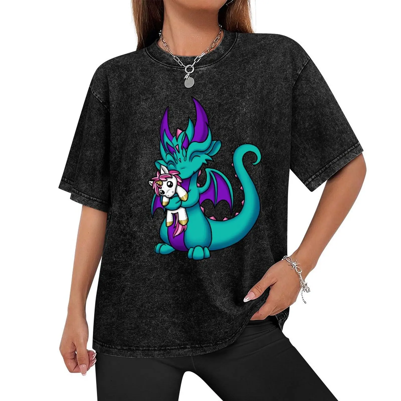 Dragon with Unicorn Plushie T-Shirt plus size clothes anime t shirts t shirts for men