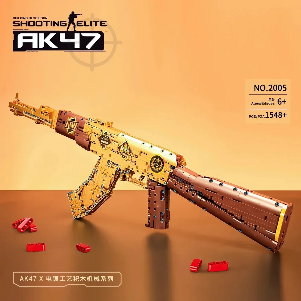 Military Weapon MOC DK 2005 Shooting Elite Gold Ak47 Assault Rifle Gun Model 1548pcs Building Blocks Brick Puzzle Toys for Gift