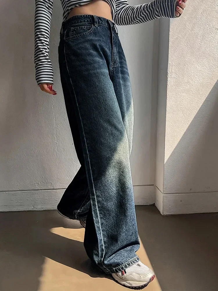 Female Retro High Waist Casual Jeans Hot Sale Girls Baggy Wide Leg Denim Pants Women Classic Fashion Daily Trousers