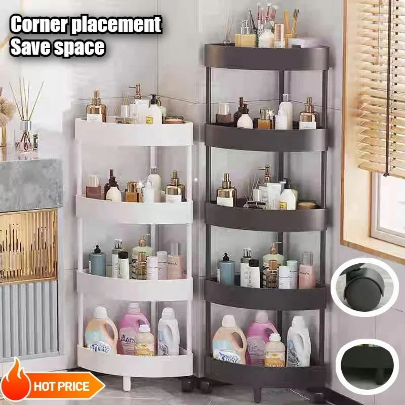 5 Tier Storage Shelf Rolling Cart Bathroom Movable Household Trolley Organizer Rack Shelf Floor-standing Story Storage Racks