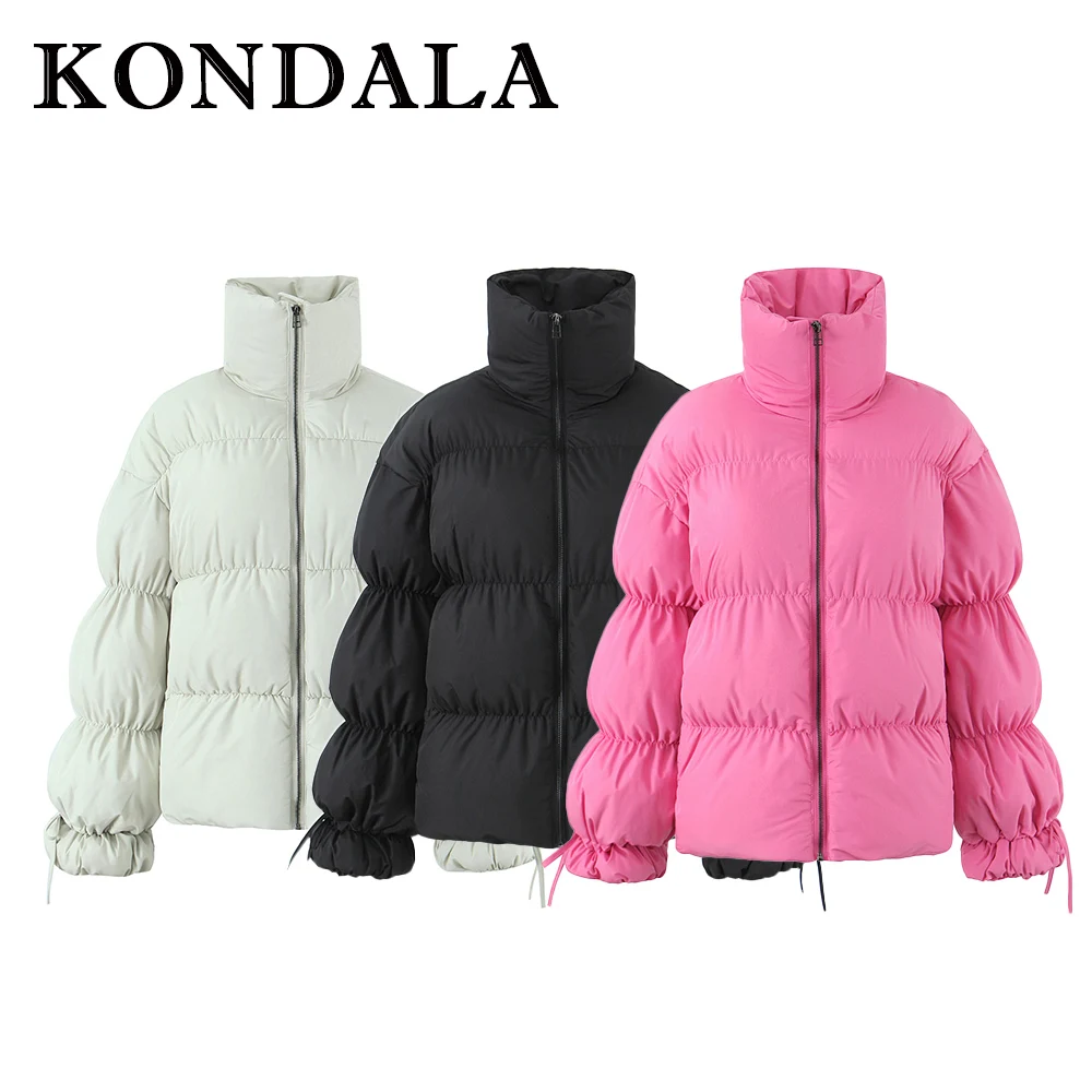 

KONDALA современный шик 2025 женская зимняя свободная однотонная розовая куртка с длинными рукавами уличная женская модная черная повседневная теплая верхняя одежда