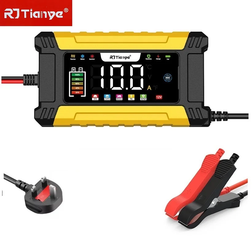 

UK Plug Car Battery Charger 12V10A LED Display Smart Pulse Repair Lead-acid Battery Motorcycle Battery Charging Device
