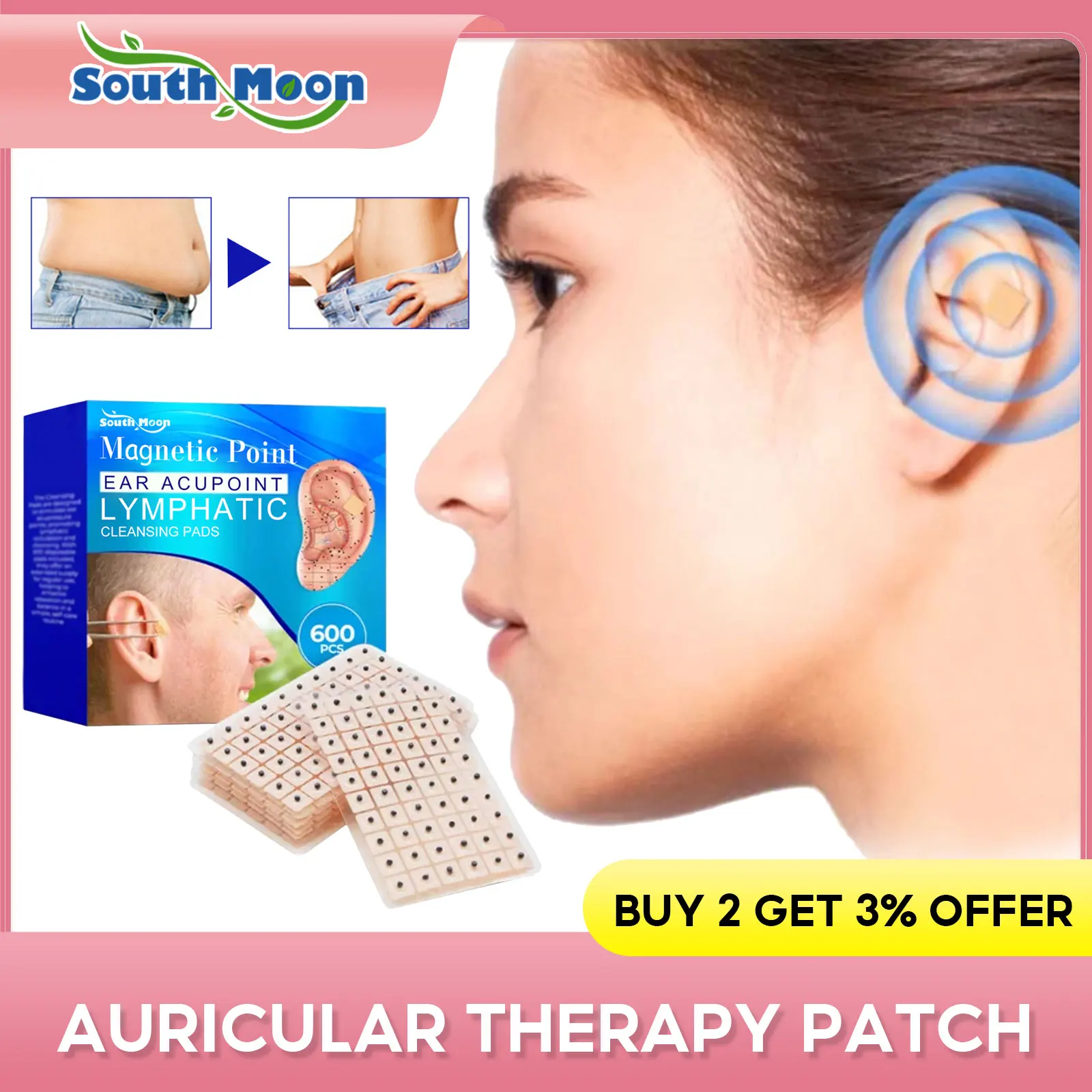 Auricular Acupoint Patch Fat Burning Slim Shaping Lymphatic Detox Quit Smoking Blood Circulation Magnetic Ear Therapy Sticker