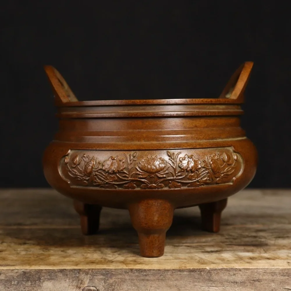 Lotus-Patterned Three-Legged Incense Burner: Home-Use Indoor Aromatherapy Burner, Xuande-Style Antique-Style Home Decor