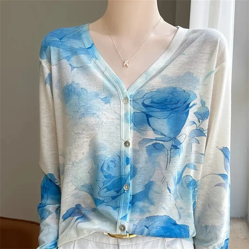 2024 Fashion Mulberry Silk Thin Jacket Women Spring Summer Autumn Casual Top base Shirt Sunscreen Clothing Knitted Cardigan