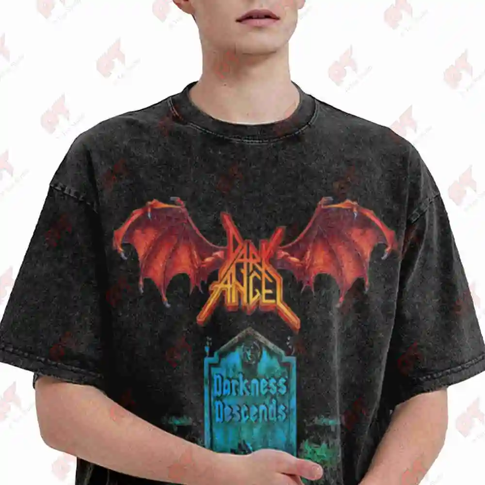 Dark Angel Darkness Descends Vintage Washed Tee Pure Cotton T-Shirt
