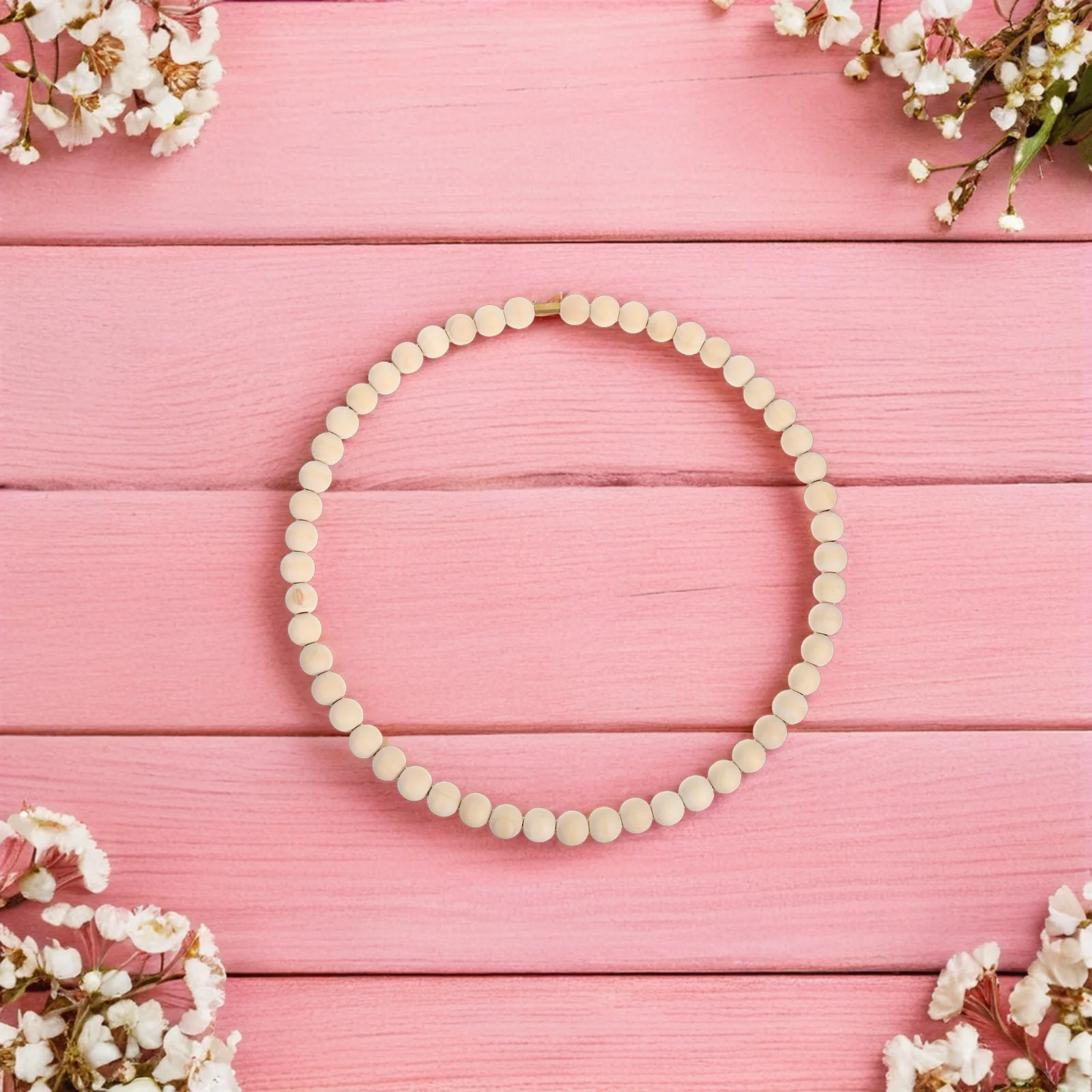 

2 Pcs Wood Bead Garland Set Floral Hoop Wreath Boho Craft Decor Durable Metal Rings Dreamcatcher Spring Wreath Front Door