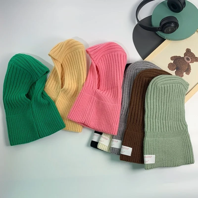 

2025 Korean Ins Style Solid Knitted Kids Beanie Hat Winter Ribbed Warm Scarf Cap Toddler Boys Girls Headwear