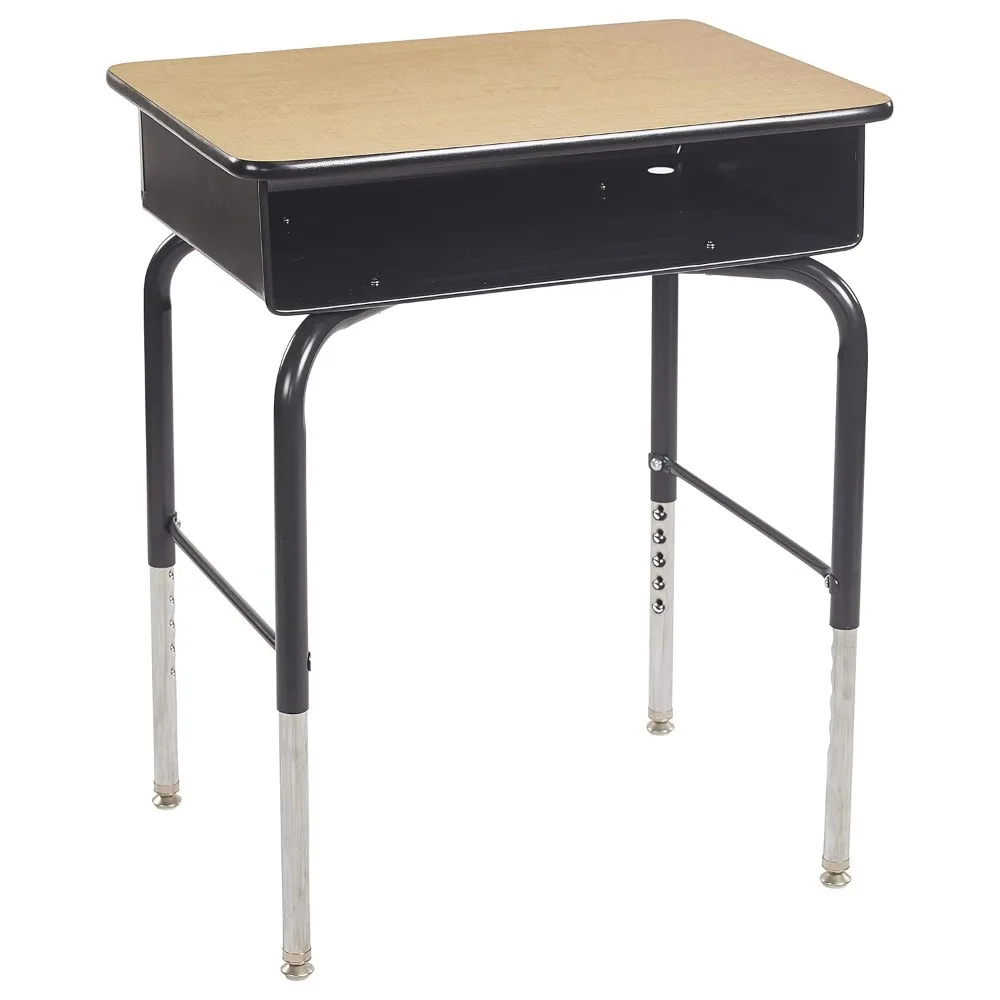 Adjustable metal storage desk, open front desk, classroom furniture, maple/black