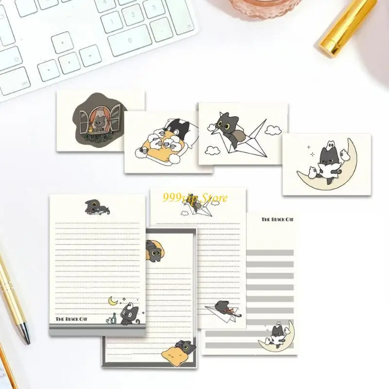 C90C 1 set Little Black Cats Letter Paper con carta da cartolet set buste con buste bella carta da scrittura