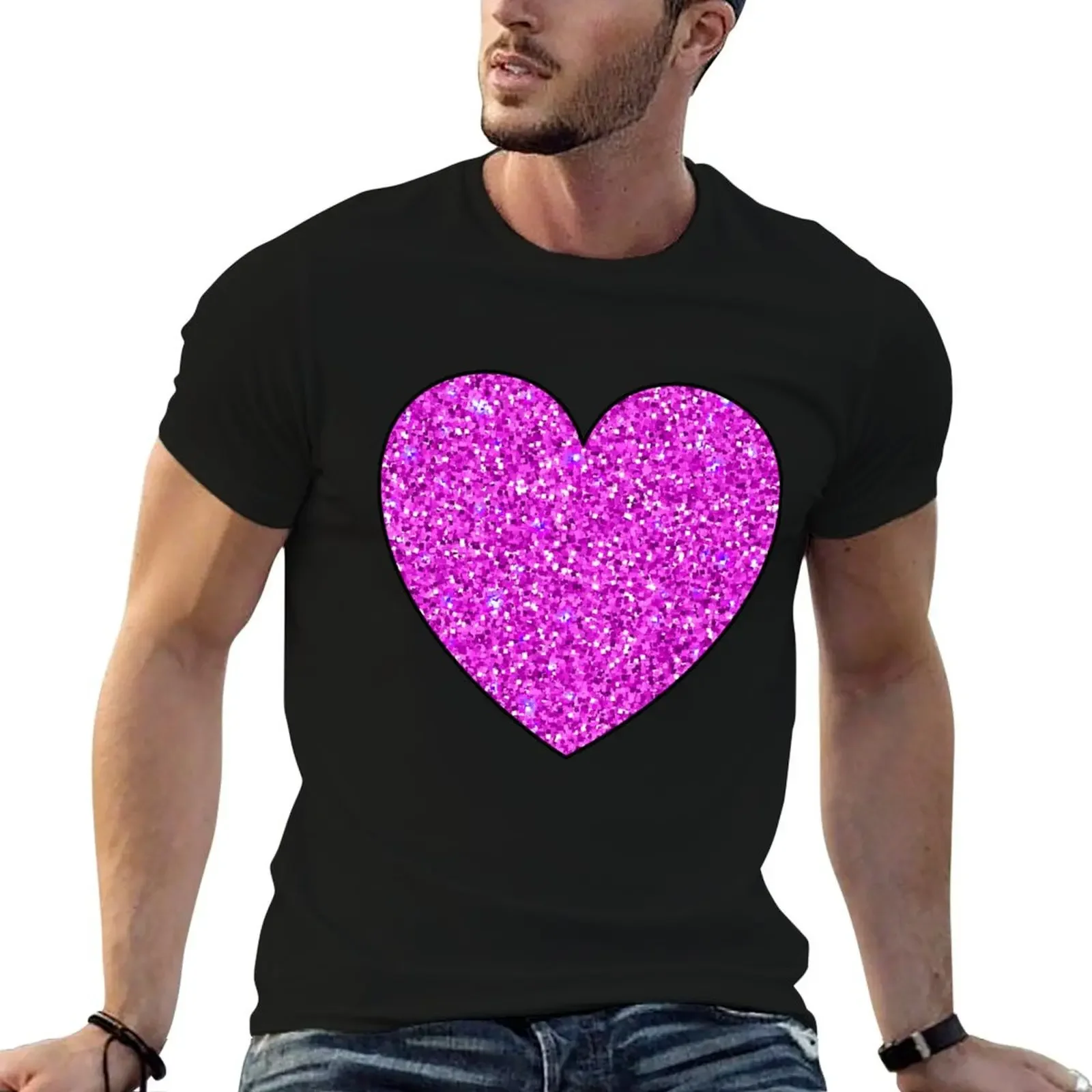 Purple Glitter Heart T-Shirt anime clothes basketball graphic tees blanks mens t shirts