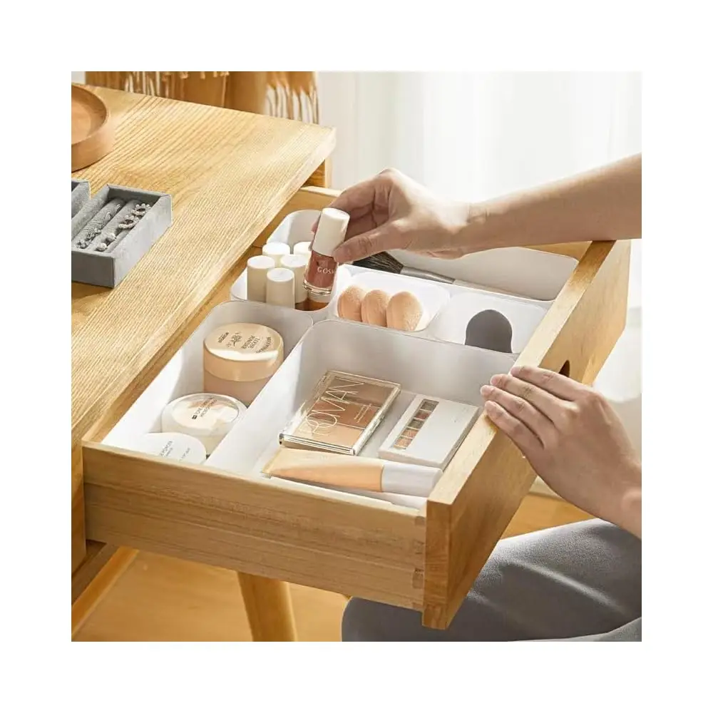 

Набор из 5 матовых пластиковых органайзеров для ящиков, разделители для настольных ящиков 4 размеров и контейнеры для хранения косметики