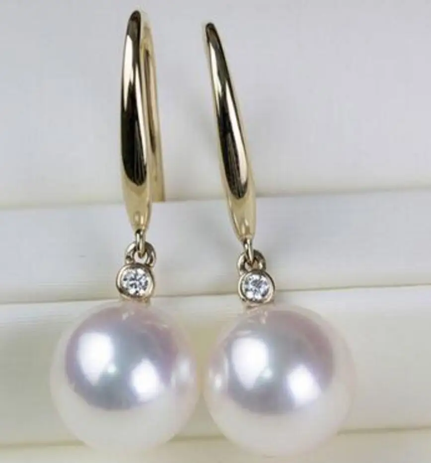 

good gorgeous pair of 10-11mm south sea white pearl earring 14K