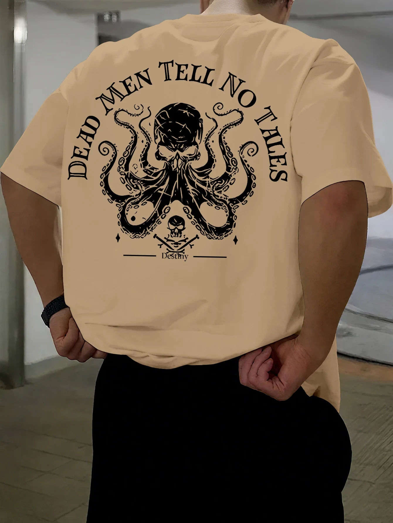 Neues Vintage Piraten-Oktopus-Schädel Grafik-Print T-Shirt für Männer, Locker Geschnittenes Streetwear Kurzarm-Oberteil S-XXL – Detail 6